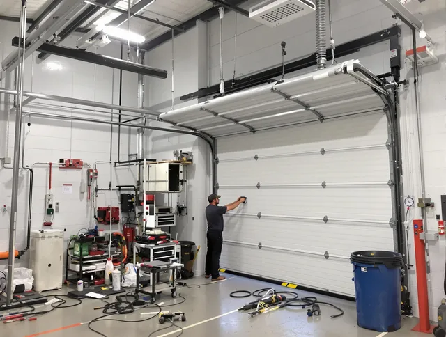 Temple City Garage Door Repair certified technician performing commercial door repair at a Temple City business facility