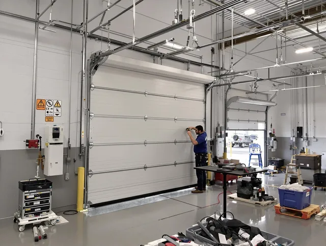 Commercial garage door repair being performed by Temple City Garage Door Repair expert in Temple City