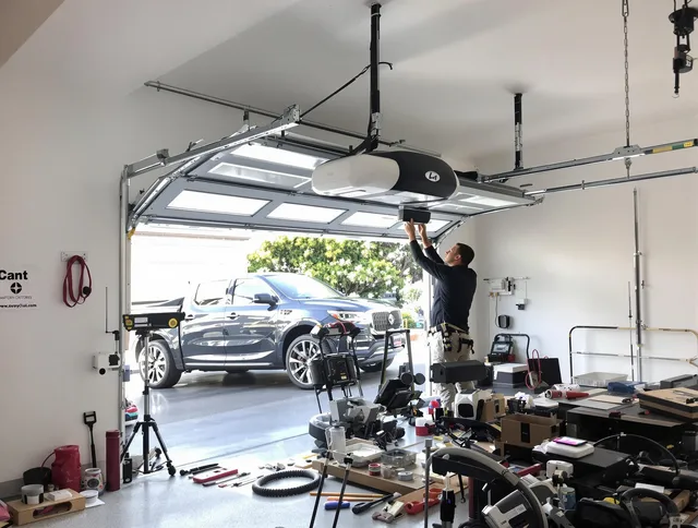Temple City Garage Door Repair specialist installing smart garage door opener system in Temple City home
